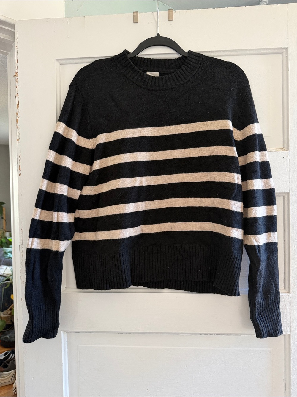 a new day Black & Cream Striped Crewneck Sweater